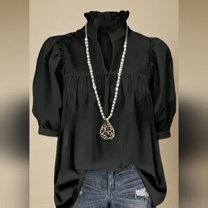 Chic Black Flowy Women's Blouse XXL